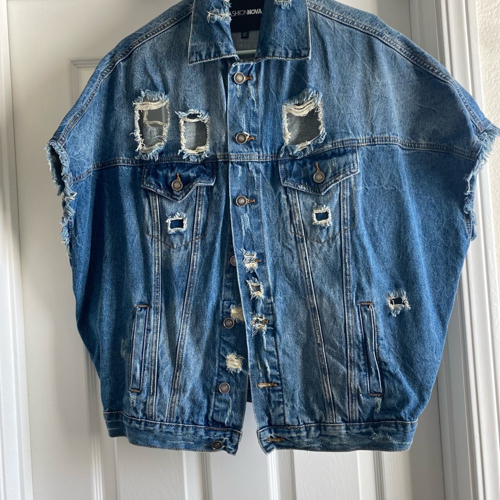 Fashion Nova Blue Denim Vest Distressed